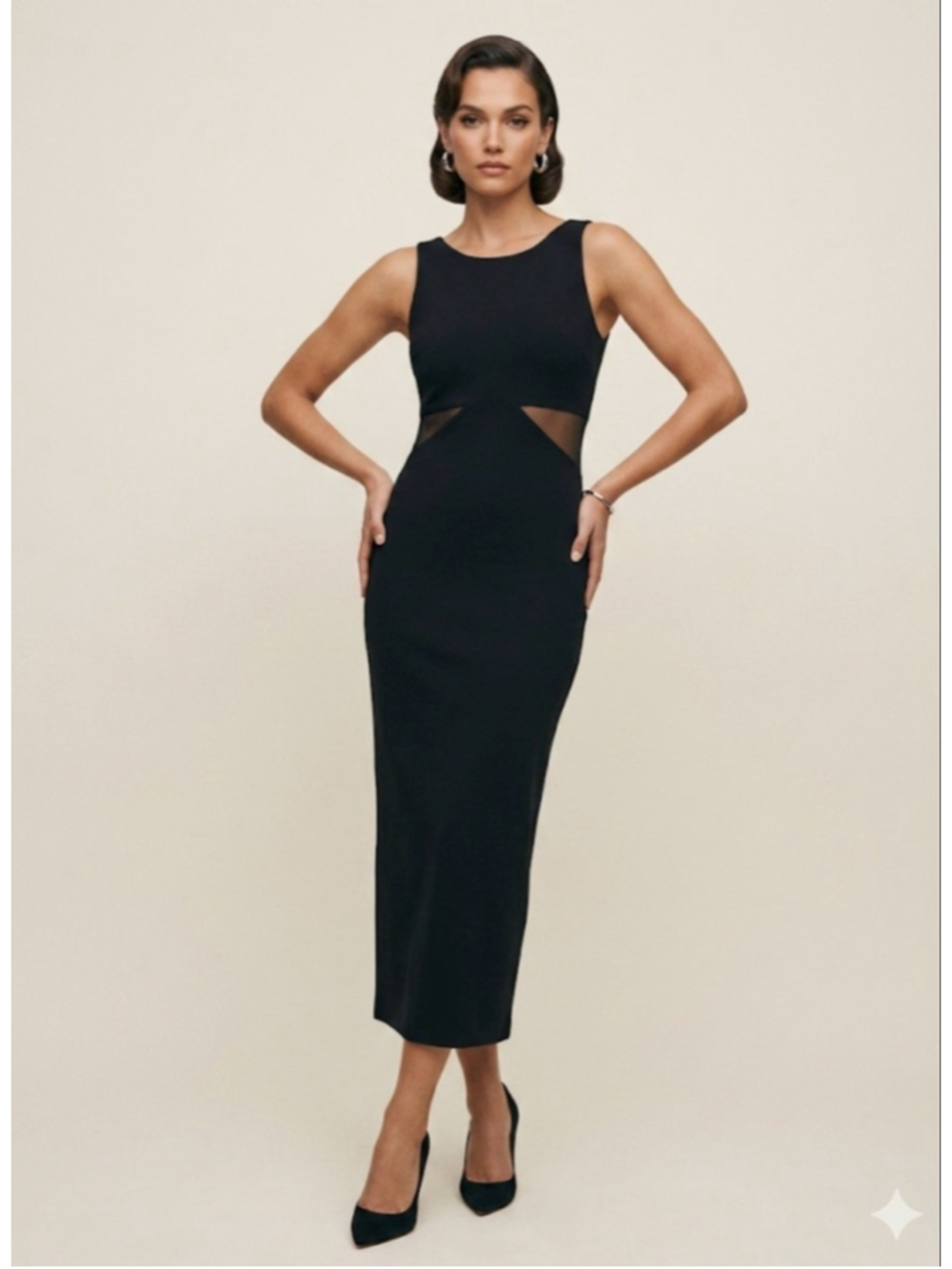 Vintage All That Jazz Black Sleeveless See-through Side Panel Dress Size L